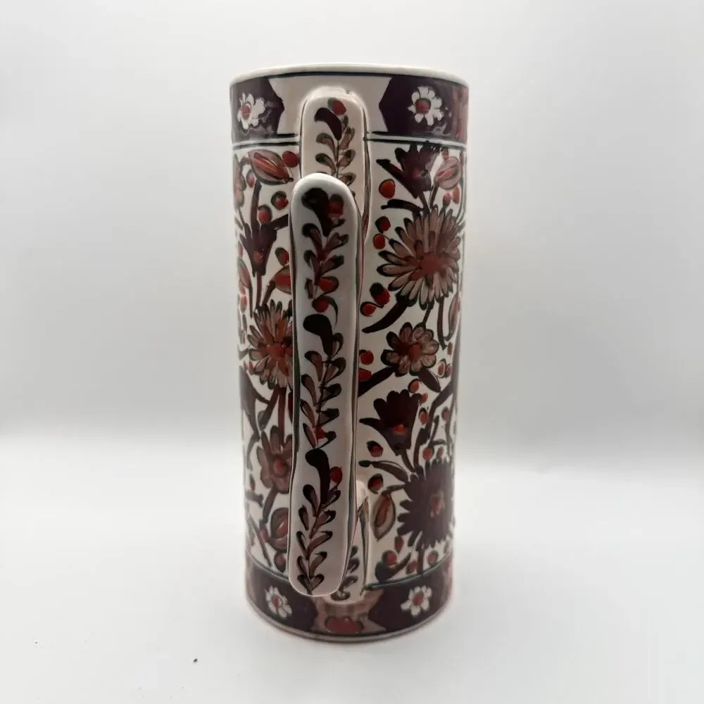 Vintage Ikaros Pottery Stein Mug Rhodes Greece Handpainted Deer Floral Motif 8
